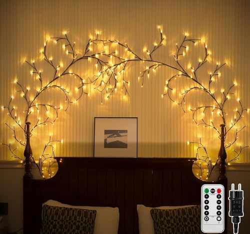 Ciskotu 2 Stück Beleuchtete Willow Vine, Weidenrebe Baum Lichter mit Stecker, 144 LEDs , Twinkling Tree Wand Dekoration Schlafzimmer, Künstliche Lichterzweige für Innen Wanddeko von Ciskotu