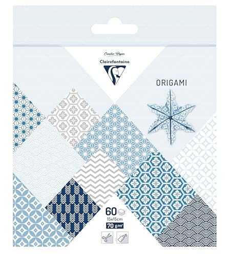 Clairefontaine 95637C - Packung mit 16 Bogen Origamipapier 70g/m2, 15x15cm, Winter, 1 Pack von Clairefontaine