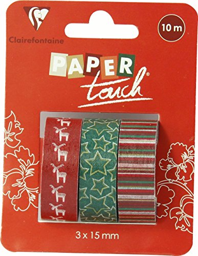 Clairefontaine 211424 - Set mit 3 Geschenkband / Masking Tape selbstklebend, 1x 10mx1,5cm, ideal für Scrapbooking und Bastelprojekte, Weihnachten, 1 Set von Clairefontaine