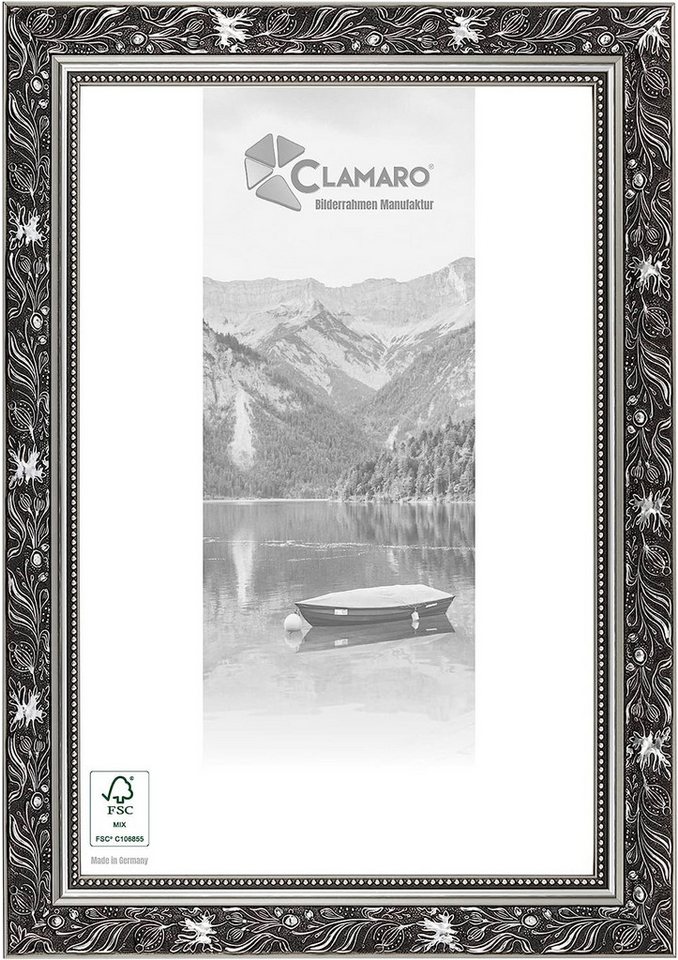 Clamaro Bilderrahmen, Bilderrahmen 'Ludwig' Clamaro Antik Massivholz Schwarz Grau Silber von Clamaro