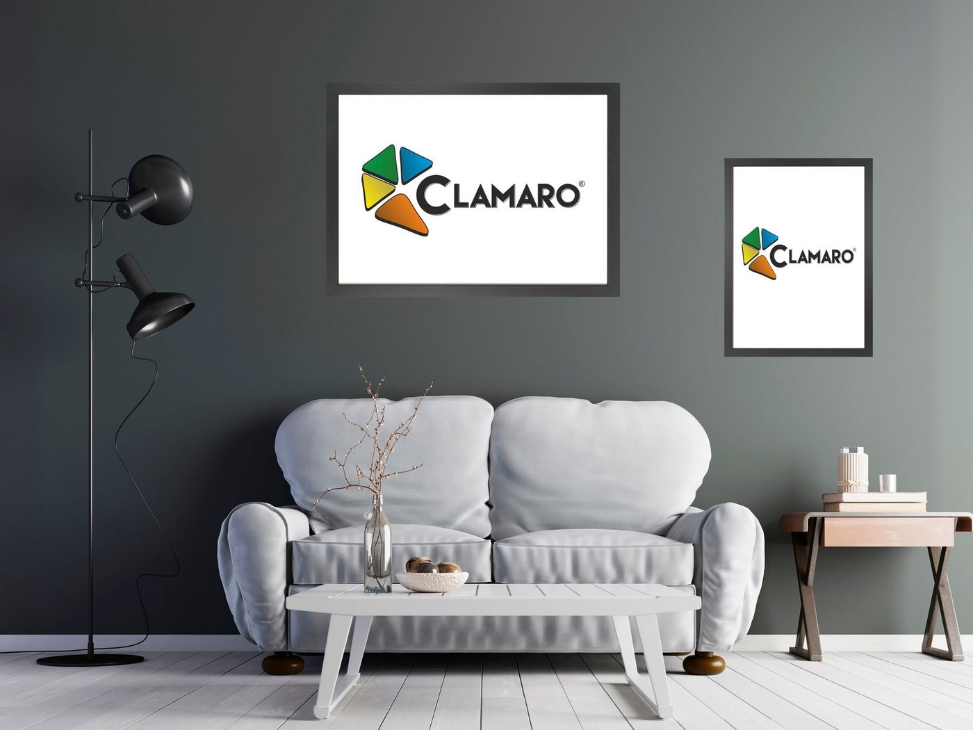 Clamaro Bilderrahmen Bilderrahmen CLAMARO 'Collage' handgefertigt nach Maß FSC® Holz Moderner eckiger MDF Rahmen inkl. Acrylglas, Rückwand und Aufhänger 90x100 in stahlgrau von Clamaro