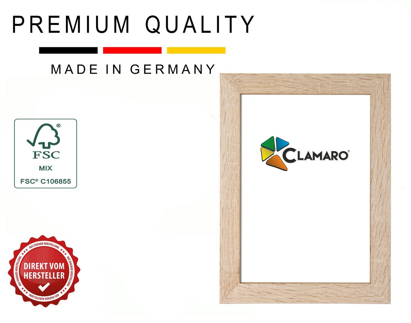 Clamaro Rahmen, Bilderrahmen CLAMARO 'Collage' DIN FSC® Holz MDF Rahmen inkl. Acrylglas, Rückwand und Aufhänger von Clamaro