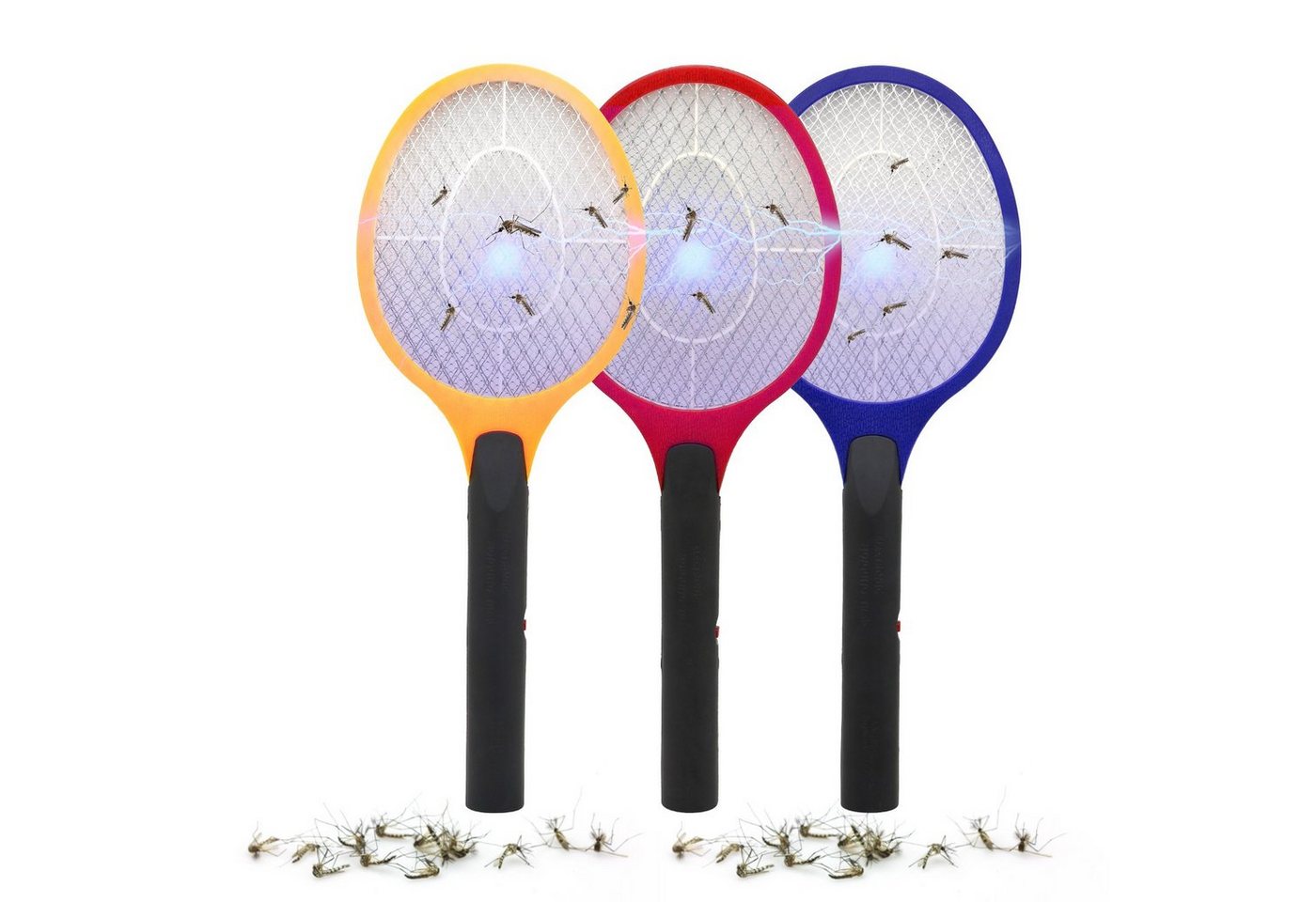 Clanmacy Fliegenwedler 3X Elektrische Fliegenklatsche Insektenvernichter Mücken Fliegenfänger, 3 Set, Doppelseitig, Extra Stark, Kindergesichert, Leise, Multifunktional von Clanmacy