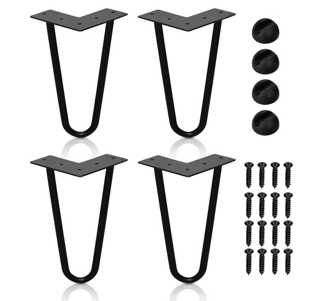 Clanmacy Tischbein 4x Tischbeine Hairpin Legs für DIY Couchtisch, Beistelltisch, Konsolentisch, Kommode - 2 oder 3 Streben - 15-72cm - Schwarz, mit angeschweißt Fußscheibe und Bodenschoner Filzg, Aufblasbar, Hairpin Legs von Clanmacy