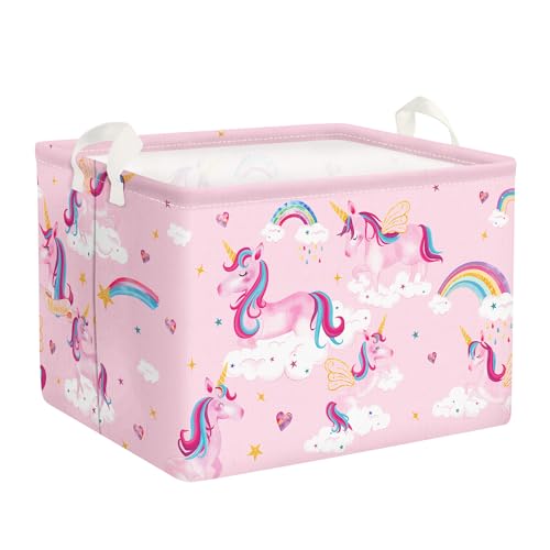 Clastyle Süßer Rosa Einhorn Mädchen Würfel Aufbewahrungskorb für Babyzimmer Wolke Herz Wasserdicht Rechteckig Stoff Regalkörbe Kleidung Spielzeug Kinder Aufbewahrungsbox, 40x30x30 cm von Clastyle