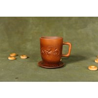 Keramiktasse Mit Teller Teetassen Keramikbecher Geschirr Kochgeschirr Aus Ton Kaffeetasse Handgefertigte Cappuccino-Tasse 10 Fl.oz von ClayProductsShop