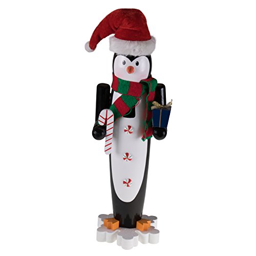 Clever Creations - Nussknacker Pinguin - mit gestreiftem Strickschal & Weihnachtsmütze - Deko für Weihnachten & Winter - perfekt für Regale und Tische - Sammlerstück - 100 % Holz - 15“ (38,1 cm) von Clever Creations
