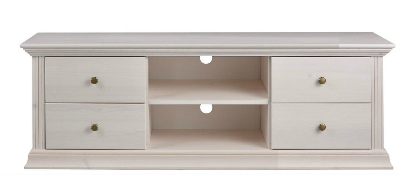 Clever-Moebel TV-Schrank TV Lowboard Kiefernholz weiß, TV-Schrank im Landhausstil Breite 141cm, Höhe 47cm, Tiefe 39cm von Clever-Moebel