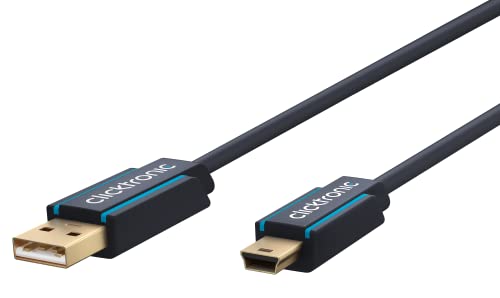 Clicktronic High Speed USB 2.0 A auf USB 2.0 Mini-B Kabel / Ladekabel USB A Stecker auf Mini USB-B Stecker / Datenübertragungsrate bis zu 480Mbit/s / für Smartphones, Kameras oder MP3-Player, 1m von Clicktronic