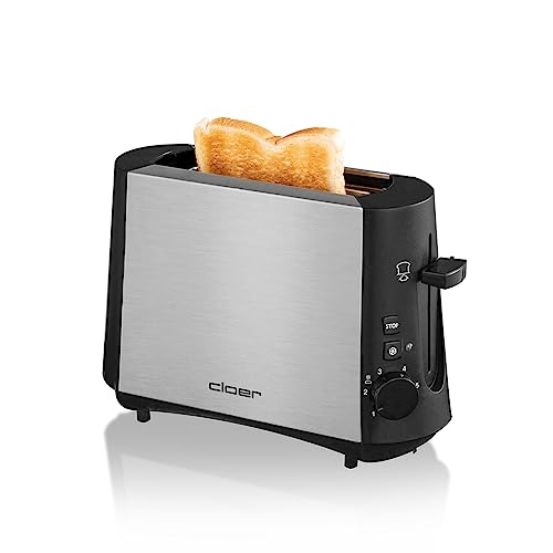 Cloer 3890 Single-Toaster, Minitoaster für 1 Toastscheibe, 600 W, "Auftau-Funktion", Krümelschublade, Nachhebevorrichtung, mattiertes wärmeisoliertes Edelstahlgehäuse von Cloer