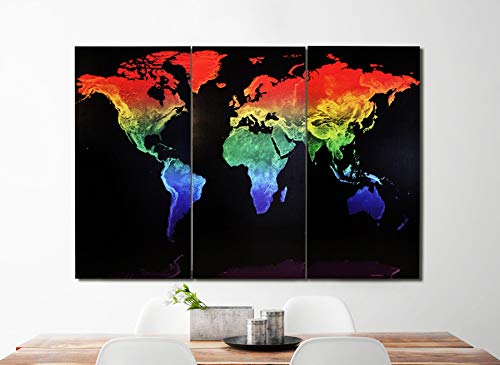 Close Up® Weltkarte Rainbow | XXL Leinwand Regenbogen| 120 x 80 cm (3X je 80 x 40 cm) von Close Up