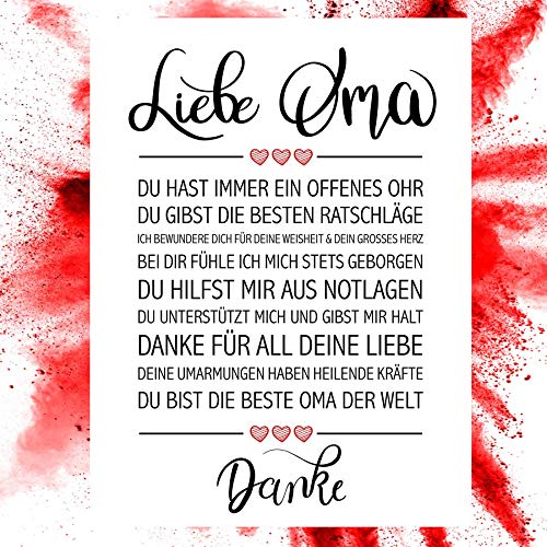 Close Up Beste Oma - Danke Zitate Poster - Deko Geschenk zum (Groß-) Muttertag, Geburtstag, Weihnachten, jeden Tag - 30 x 40 cm, Premium Qualität von Close Up