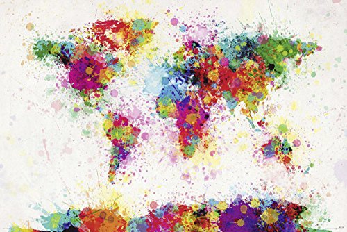 Close Up Michael Tompsett World Map Drop Paint - XXL Weltkarte in Wasserfarben Riesenposter 140 x 100 cm von Close Up