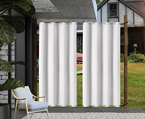 Clothink Outdoor Vorhang Ösen Oben Unten 132x245cm Grau-Weiß Anti-Verblassen Windschutz Sonnenschutz Sichtschutz Wetterfest,Senkrechtmarkise Vertikalmarkise Terrasse Balkon Pergola von Clothink