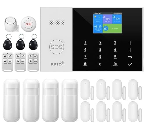 GSM Smart-Home-Sicherheitsalarm-Kit, drahtloses WiFi-Heimalarmsystem mit Sirene, PIR-Bewegungssensor, Fernbedienungen, Fenster-/Türsensor, Unterstützung für SMS-Push-/APP-Verbindungsalarm (21pcs kit) von Clouree