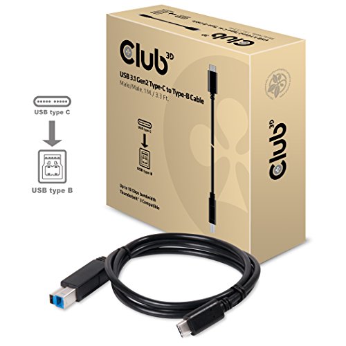 Club 3D CAC-1524 USB 3.1 G2 Type-C Stecker auf Type-B Stecker Kabel, 1m schwarz von Club 3D