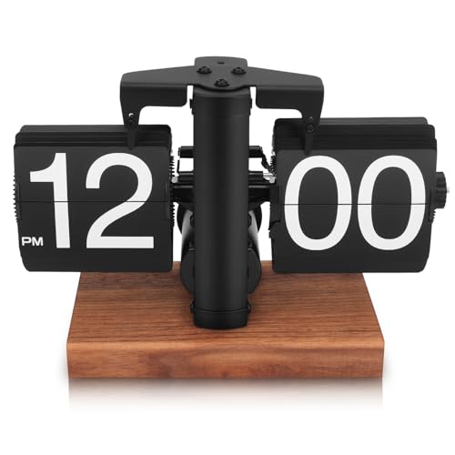 Flip Clock Vintage, Retro-Uhr, Automatisch Drehende, Batteriebetriebene Mechanische Uhr für Zuhause, Büro, Retro-Restaurant, Hotel-Dekoration (Black) von Cocoarm