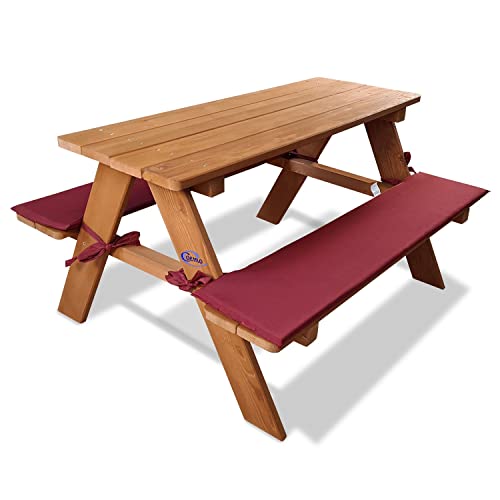 Coemo Stabile Kinder-Sitzgruppe mit Polster Picknicktisch Spieltisch Gartentisch Holz von Coemo