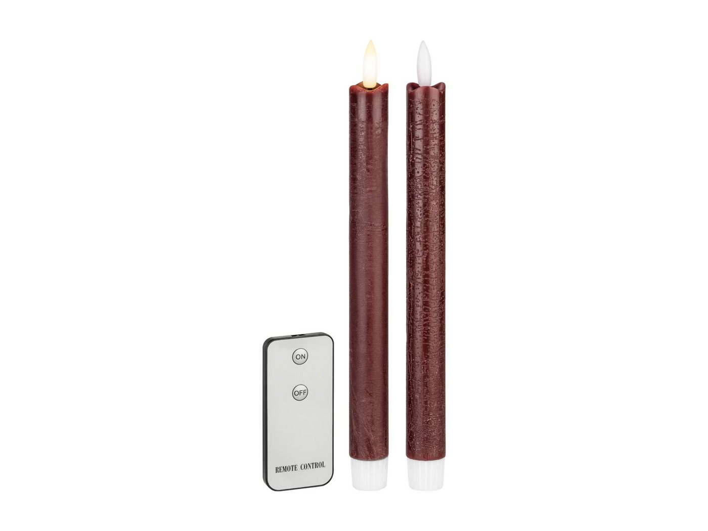 Coen Bakker Deco BV LED-Kerze Wax Candles (Set, 3-tlg), Stabkerzen 2 Stück burgund rot 3D Flamme Fernbedienung 23cm von Coen Bakker Deco BV