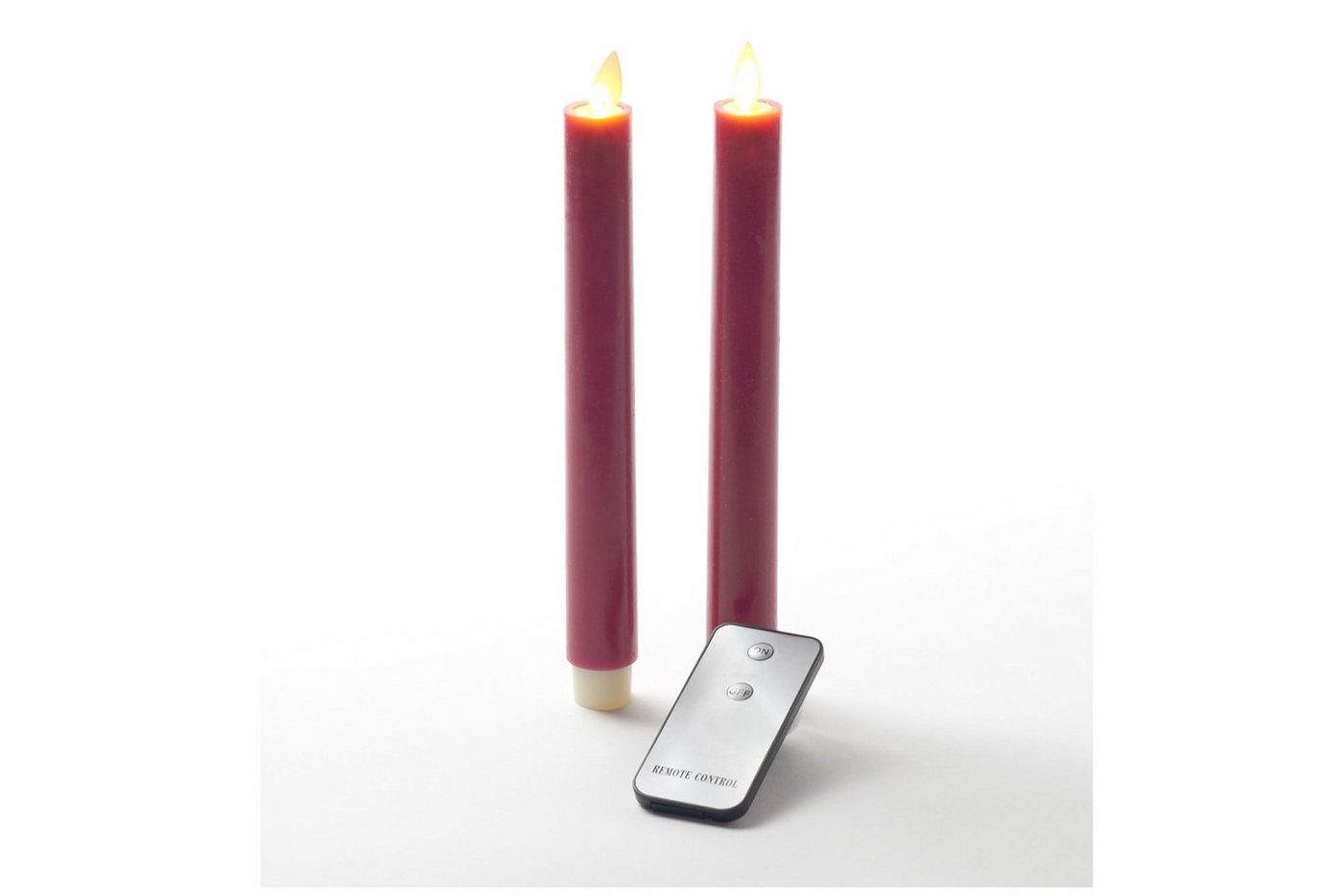 Coen Bakker Deco BV LED-Kerze Wax Candles (Set, 3-tlg), Stabkerzen rot 2 Stück bewegliche Flamme Fernbedienung von Coen Bakker Deco BV