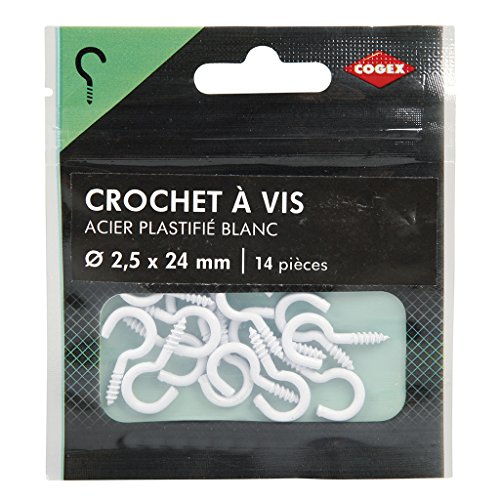 Cogex 85265 Haken Kunststoff beschichtetes, weiß, 2,5 x 24 mm, 14-teiliges Set von Cogex