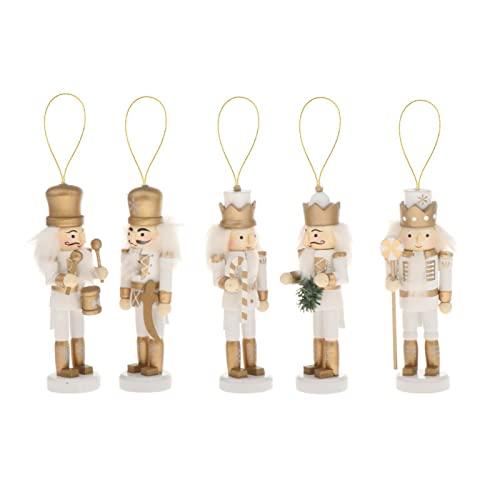 Colcolo 5-teiliges Set Nussknacker Holzanhänger - Baumschmuck für den Weihnachtsbaum - Weihnachtsanhänger Christbaumschmuck aus Holz - Weißes Gold von Colcolo