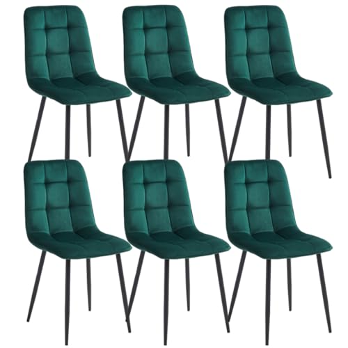 Colenis Esszimmerstühle - 6er Set - Green- Gepolsterte Samtstühle - Für Esszimmer, Küche & Wohnzimmer - Modernes Design- Edelstahl Küchenstuhl mit schwarzen Metallbeinen - Elegant und Bequem - Ela von Colenis