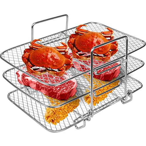 Air Fryer Rack, 304 Edelstahl Heißluftfritteuse Grillrost Dehydrate Rack Multifunktional Stapelbar Airfryer Grillpfanne Luftfritteusen Zubehör Kompatibel Mit Ninja Foodi Dual Air Fryer von Colexy