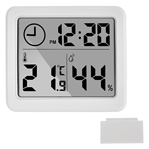 Colexy Digitales Thermometer Innen Hygrometer, Tragbares Thermometer Hygrometer, Uhr mit Thermometer und Hygrometer, Hohen Genauigkeit LCD Bildschirm Thermometer, für Haus, Zimmergarten, Weiß von Colexy