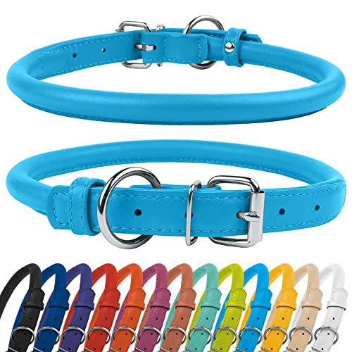 CollarDirect Rundes Leder Hundehalsband, weich gepolstert gerollt, handgefertigtes Echtleder Halsband für Hund Welpe Katze Klein Groß Schwarz Rosa Rot Lila Blau von CollarDirect