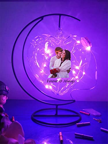 Collienght Personalisierte Foto-Nachtlicht-Wunschlampe Benutzerdefinierte Bild-Hängeleuchten Glas-LED-Licht-Eisen-Lampe(Mond lila 12 CM (4.72 IN)) von Collienght