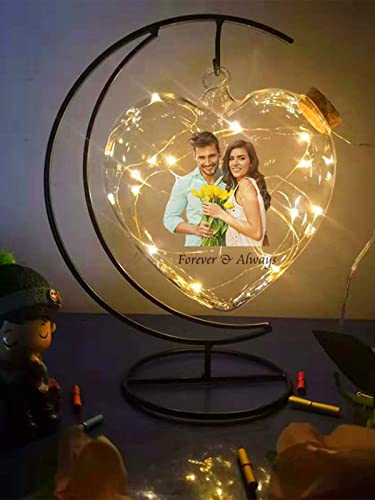 Collienght Personalisierte Foto-Wunschflaschenlampe Herz Eisen Hängendes Nachtlicht Glas Dekor Geschenk für Valentinstag, Weihnachten, Jahrestag, Geburtstag (Herz Foto Wunsch Flasche Lampe - Gelb) von Collienght