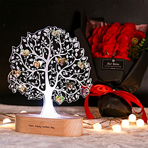 Collienght Personalisiertes Foto Baum des Lebens Acryllampe Stammbaum LED-Nachtlicht USB-Ladelicht mit Holzsockel(7 Farben) von Collienght