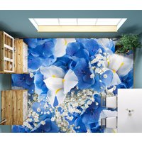 3D Elegante Blaue Blumen Jj4226Ff Boden Tapete Wandbilder Selbstklebende Abnehmbare Bad Wasserdichtboden Teppich Matte Print Epoxy Küche von ColofulHomeDecors