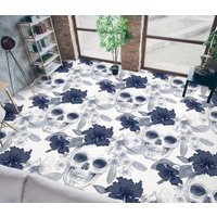 3D Schädel Und Blaue Blumen Jj4773Ff Boden Tapete Wandbilder Selbstklebende Abnehmbare Bad Wasserdichtboden Teppich Matte Print Epoxy Küche von ColofulHomeDecors