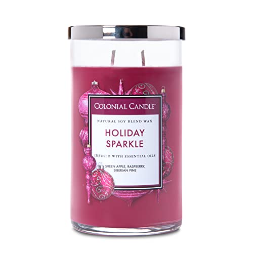 Colonial Candle Große Duftkerze im Glas mit Deckel | Holiday Sparkle | Duftkerze Eukalyptus | Kerzen mit mehreren Dochten | Kerzen lange Brenndauer (60h) | Kerzen Rot (538g) von Colonial Candle