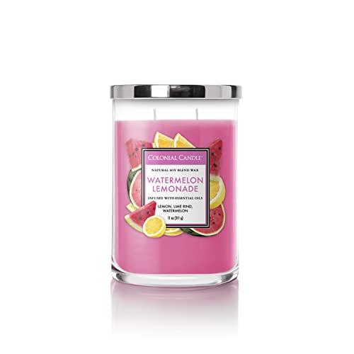 Colonial Candle 2-Docht Duftkerze im Glas mit Deckel - Watermelon Lemonade (311g) - Der Wassermelonen Duft für dein Zuhause - Duftkerze mit bis zu 40h Brenndauer - Sojawachsmischung von Colonial Candle