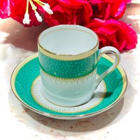 Grosvenor Grün, Weiß, Gold Demitasse Teetasse Und Untertasse England Made Lovely Zierlich Klein 3/4 Größe {0387} von ColonialHouseFinery