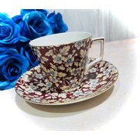 Lord Nelson Royal Brocade Tasse Und Untertasse Oder Nur Vintage Rot Braun Chintz England Hergestellt von ColonialHouseFinery