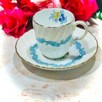 Minton Blau Weiß Gold Demitasse Teetasse Und Untertasse Geriffelt England Made Lovely Petite Small 3/4 Größe {0263} von ColonialHouseFinery