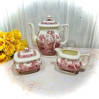 Rusticana Villeroy Und Bosch Kaffee Set 5 Stück Kanne Milchkännchen Zucker Rot Weiß Transferware Selten Vintage Zustand {0146} von ColonialHouseFinery