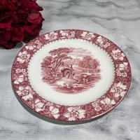 Speiseteller Kolonialhölzer Burslem & Sons Rosa Und Weiß Rot Transferware Made in England 10 "(0569 von ColonialHouseFinery