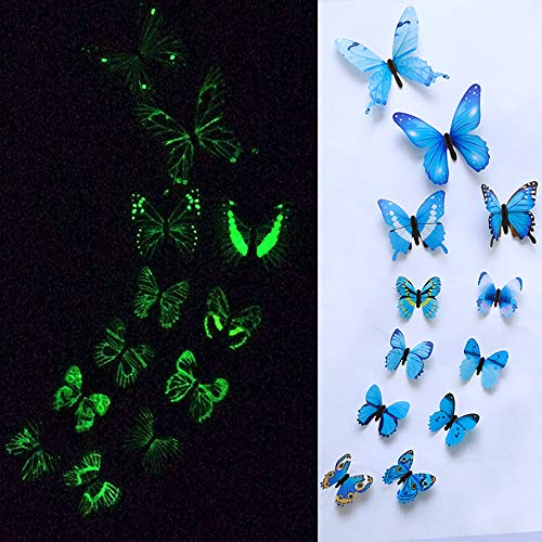 Colorful 12er-Set 3D Schmetterling Aufkleber Leuchten im Dunkeln Wandsticker Wandtattoo Wanddeko für Wohnung, Raumdekoration (Blau) von Colorful Home Deco