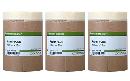 3 x Colorus Abdeckpapier Malerkrepp PLUS | Masking Tape mit Klebeband 18 cm x 25 m Masker Tape | Kreppband mit Malerabdeckpapier für Innen | Selbstklebendes Malerpapier | Klebeband Papier von Colorus