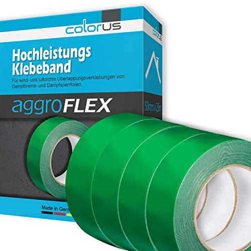 4 x Colorus Dampfsperrklebeband aggressiv klebend 50 mm x 25 m | Folienklebeband für Dampfbremse | Dampfbremsfolie für luftdichte Verklebungen | Dampfsperre Klebeband | Dachausbau von Colorus