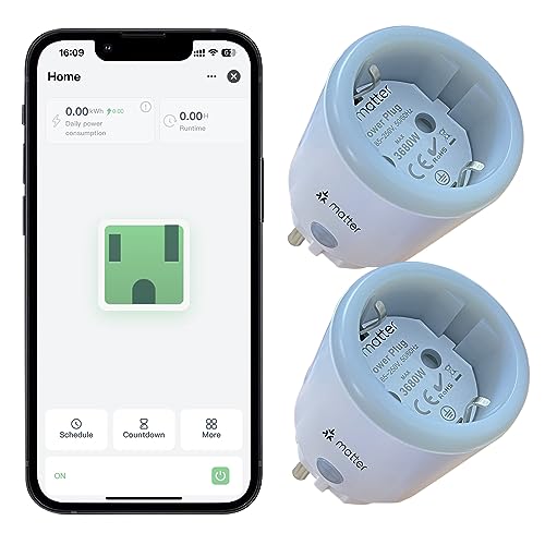 Comboss Matter Smart socket mit Energieüberwachung, App und Sprachsteuerung, 16A/38650 W max, funktioniert mit Apple Home, Alexa und Google Home, SmartThings,Tuya,Smart Life, nur 2,4 G WLAN (2 piece) von Comboss
