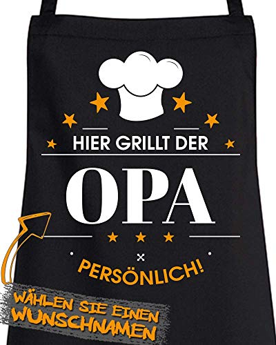 Comedy Grill Schürze - Hier GRILLT DER Wunschname PERSÖNLICH - Motiv 3" - Schwarz/Weiss-Orange von Comedy Grill
