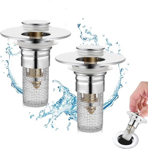 Abflussstopfen Waschbecken mit Haarsieb, Waschbeckenstöpsel für Waschbecken für 34-40mm Abfluss Ablauf, Sink Bounce Core Drain Strainer Universal Abfluss Haarfänger (2) von ComedyKing