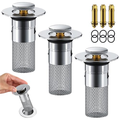 Abflussstopfen Waschbecken mit Haarsieb, Waschbeckenstöpsel für Waschbecken für 34-40mm Abfluss Ablauf, Sink Bounce Core Drain Strainer Universal Abfluss Haarfänger (3) von ComedyKing