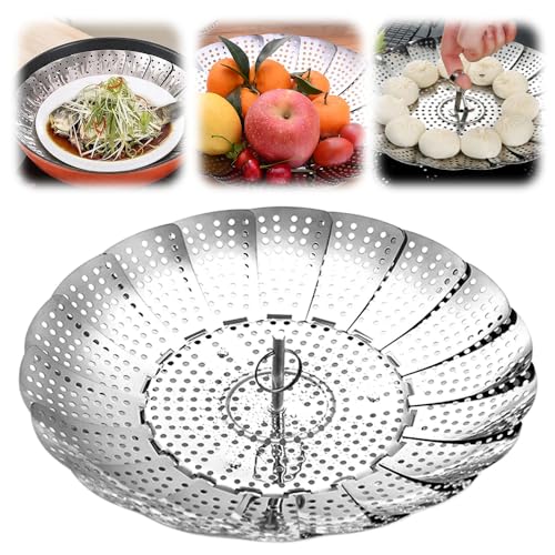 Edelstahl Dampfgarer, Stainless Steel Vegetable Steamer, Einstellbar Dünsteinsatz für Gemüse und Obst, Faltbarer Körbchen Dampfgarer Topf für Veggie Fisch Meeresfrüchte Kochen (Durchmesser 15 cm) von ComedyKing